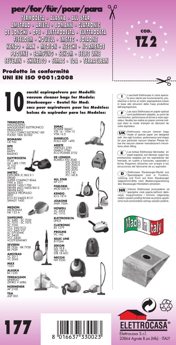 10 Sacchi Fiseldem Kompatibel Mit Alle Modelle Angegeben auf dem Foto