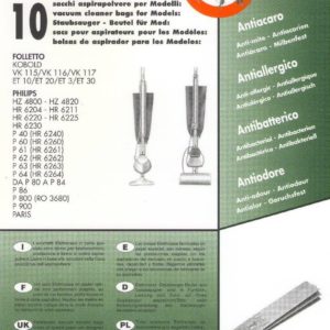 Prodotto: VAC200PS - SACCHETTI PER ASPIRAPOLVERE PHILIPS TIPO FC 8. 5 PZ  + FILTRO - PHILIPS (ricambi piccoli elettrodomestici - sacchetti  aspirapolvere);